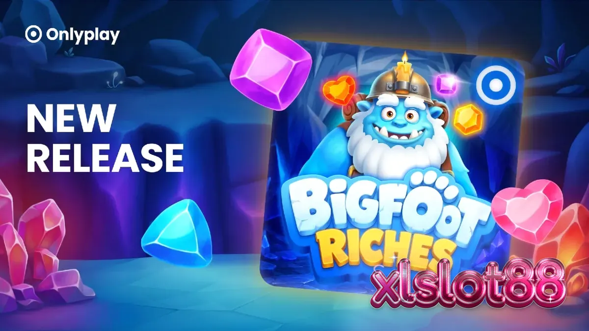 Tampilan visual slot Bigfoot Riches dengan latar belakang hutan musim dingin dan elemen kristal.